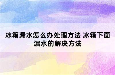 冰箱漏水怎么办处理方法 冰箱下面漏水的解决方法